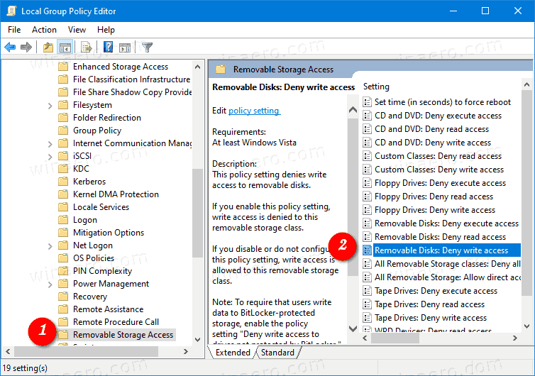 Desative o acesso de gravação a discos removíveis no Windows 10