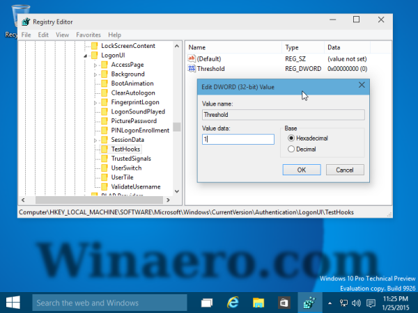 Aktivér ny login-skærm i Windows 10 build 9926