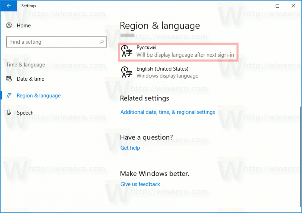Vynutit jazyk uživatelského rozhraní systému jako jazyk zobrazení ve Windows 10