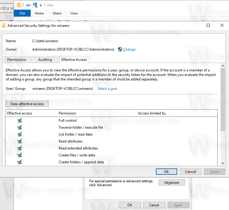 אפס במהירות הרשאות NTFS ב- Windows 10