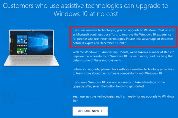 ข้อเสนอการอัปเกรด Windows 10 ฟรีสำหรับผู้ใช้เทคโนโลยีอำนวยความสะดวกจะสิ้นสุดในวันอาทิตย์นี้