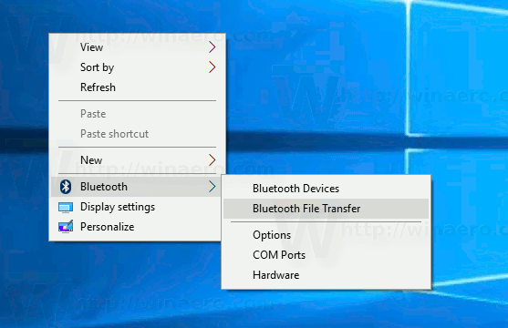Afegiu el menú contextual Bluetooth a Windows 10