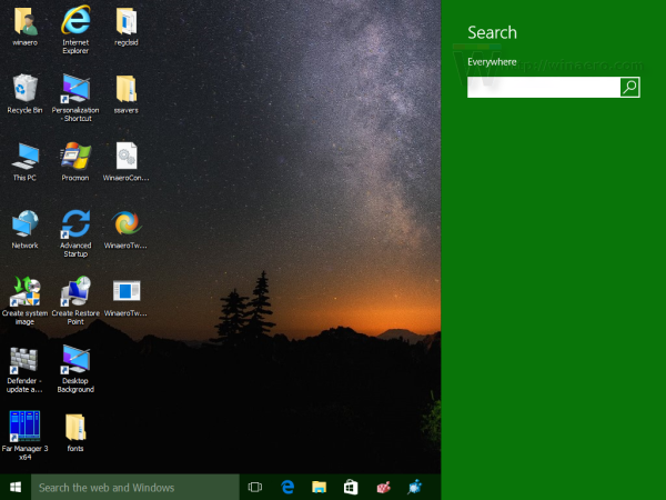 Stvorite prečac u sustavu Windows 10 za otvaranje okna za pretraživanje nalik na Windows 8