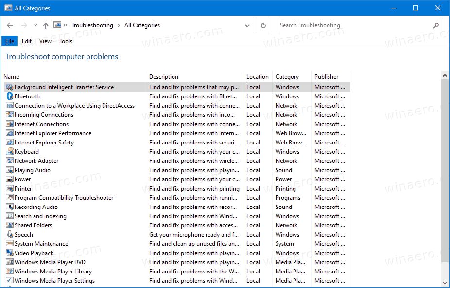 Windows 10의 작업 표시 줄에 문제 해결사 도구 모음 추가