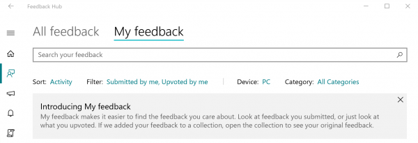 Aplikacija Feedback Hub je prejela posodobitev z novimi funkcijami v hitrem obroču