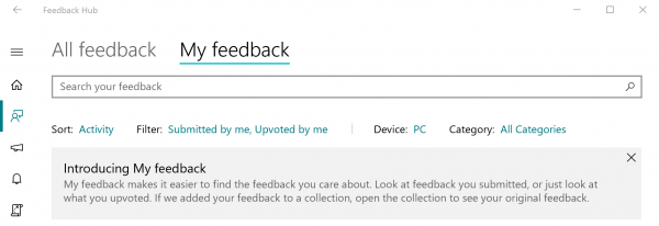 Die Feedback Hub App hat ein Update mit neuen Funktionen im Fast Ring erhalten