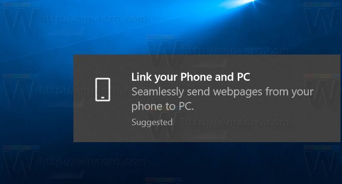 Inaktivera Länk din telefonavisering i Windows 10