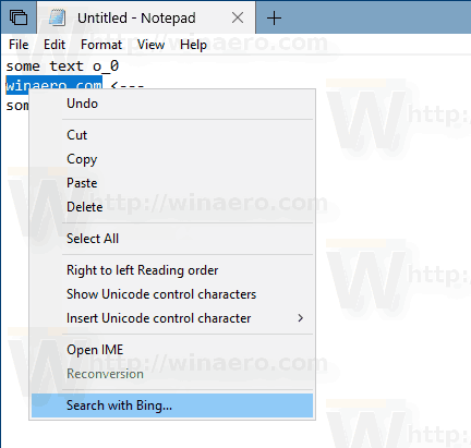Cerqueu amb Bing des del Bloc de notes al Windows 10