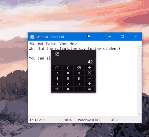 Windows Calculatorは、Always-on-TopおよびCompactOverlayモードを受け取ります