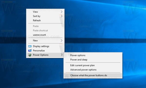 Agregar menú contextual de opciones de energía en Windows 10