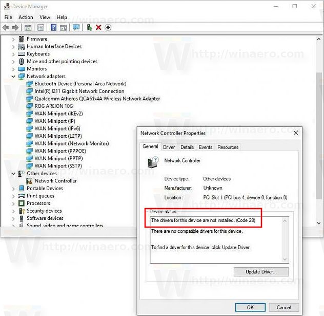 รหัสข้อผิดพลาด Device Manager ใน Windows