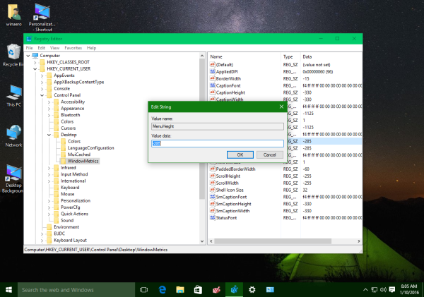 Cara mengubah tinggi baris menu di Windows 10, Windows 8.1 dan Windows 8