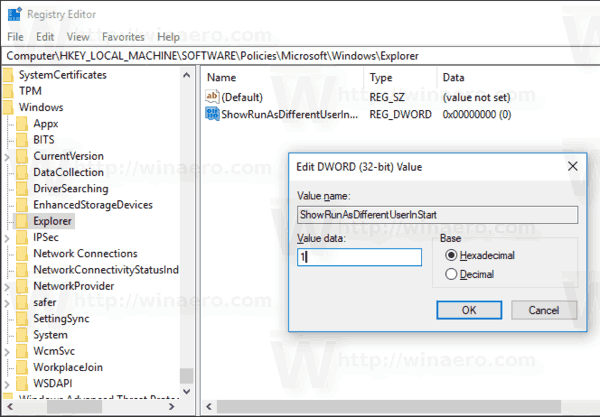 Dodaj Uruchom jako inny użytkownik do menu Start w systemie Windows 10