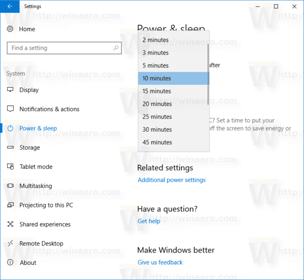 Konfigurer Display Off Time i Windows 10