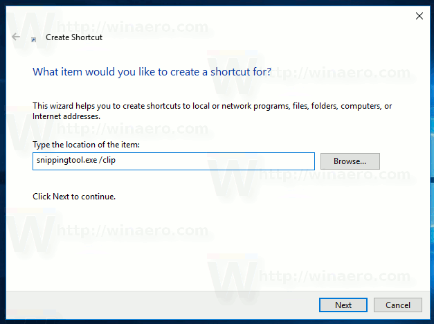Créer un raccourci pour capturer la région d'écran dans Windows 10