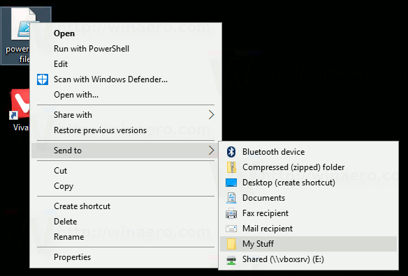 Fájlok áthelyezése a Windows 10 Küldés menüjével