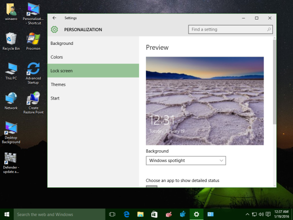 Lukustuskuva vaikepildi muutmine Windows 10-s