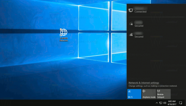 Creați comanda rapidă Afișare rețele disponibile în Windows 10