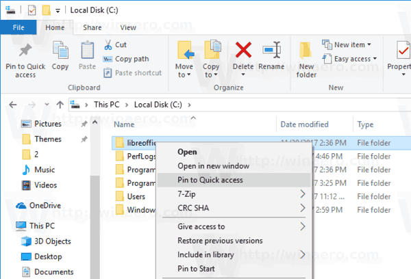 Kuidas eemaldada tihvt kiirjuurdepääsu kontekstimenüüsse Windows 10-s