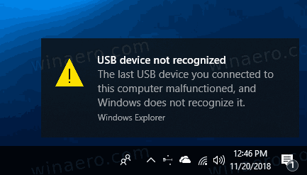 Vklopite ali izklopite obvestilo o težavah z USB v sistemu Windows 10