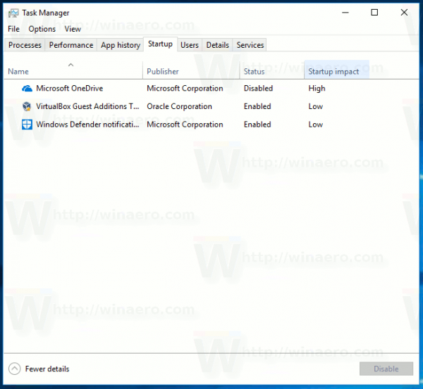 Impostazioni di Backup Task Manager in Windows 10