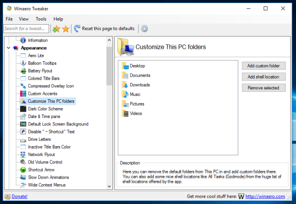 Personalizați aceste foldere pentru PC cu Winaero Tweaker în Windows 10, Windows 8 și Windows 7