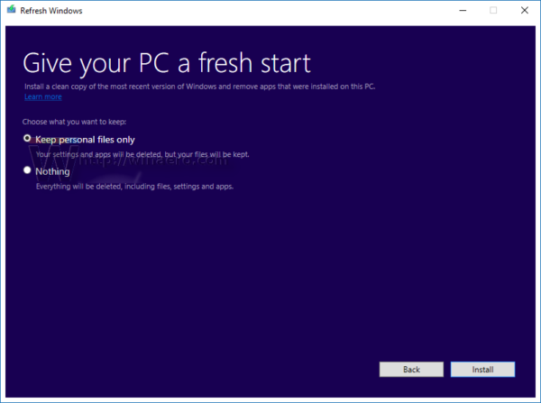 Pembaruan Ulang Tahun Windows 10 mendapatkan alat Refresh mandiri