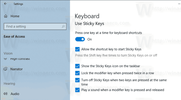 Back-up en herstel Sticky Keys-instellingen in Windows 10