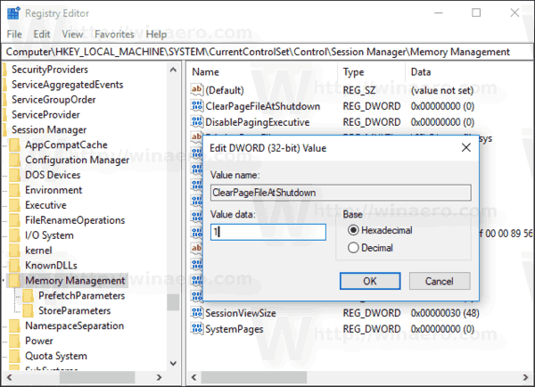 Cómo borrar el archivo de paginación al apagar en Windows 10