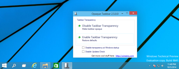 Tegumiriba läbipaistmatuks muutmine Windows 10-s