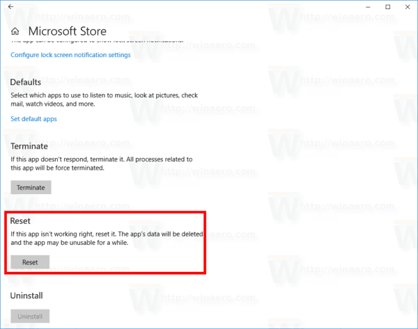 Återställ appen Inställningar i Windows 10