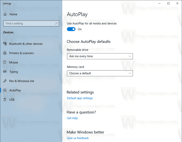 Tilbakestill AutoPlay-innstillinger i Windows 10