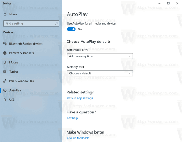 Réinitialiser les paramètres de lecture automatique dans Windows 10