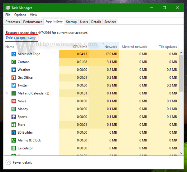 Las aplicaciones de Windows 10 no se muestran en el historial de aplicaciones del Administrador de tareas [Fijar]