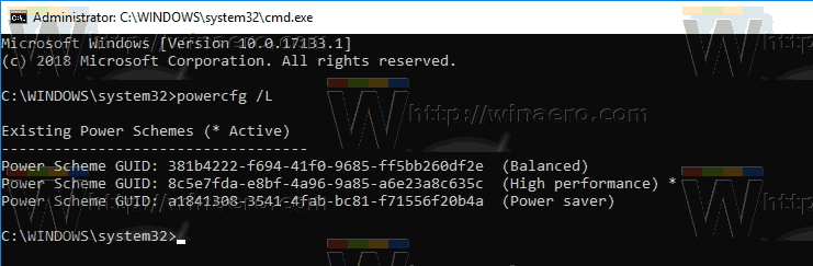 คืนค่าแผนการใช้พลังงานเริ่มต้นใน Windows 10