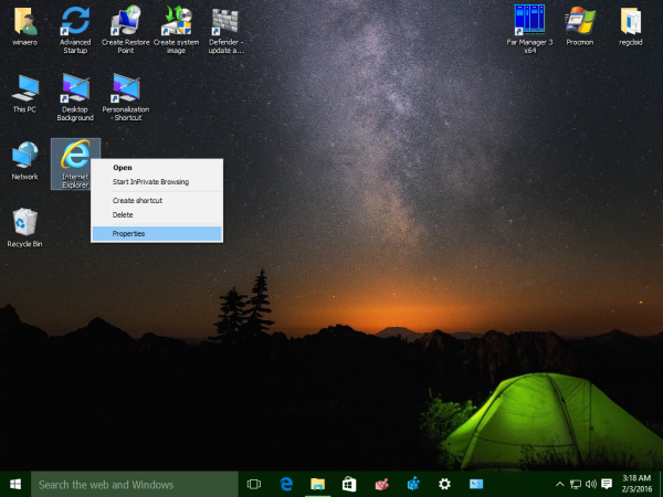 Windows 10 Masaüstü'ne kullanışlı bir Internet Explorer simgesi ekleyin