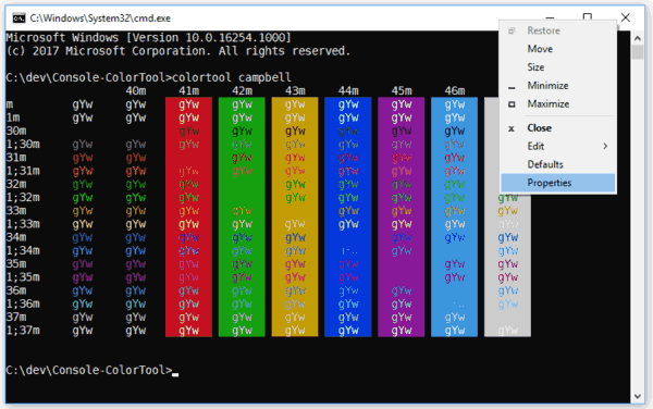 Baixe esquemas de cores para prompt de comando no Windows 10