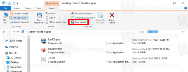 Как сохранить поиск в Windows 10