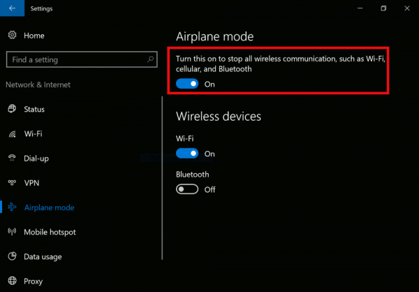 Crear acceso directo al modo avión en Windows 10