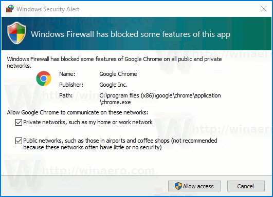 Zakázat oznámení brány firewall ve Windows 10