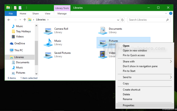 Kā pārkārtot mapes bibliotēkas iekšienē sistēmā Windows 10