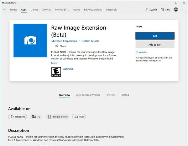 Öppna RAW-bilder i Windows 10
