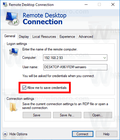 Salvestatud RDP-mandaatide eemaldamine Windows 10-s
