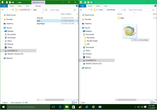 Nustatykite numatytąjį „drag and drop“ veiksmą „Windows 10“, „Windows 8“ ir „Windows 7“