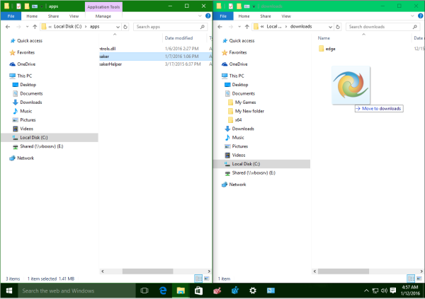 Установите действие перетаскивания по умолчанию в Windows 10, Windows 8 и Windows 7