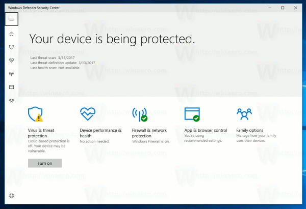 Obtenez Windows Defender classique dans Windows 10 Creators Update