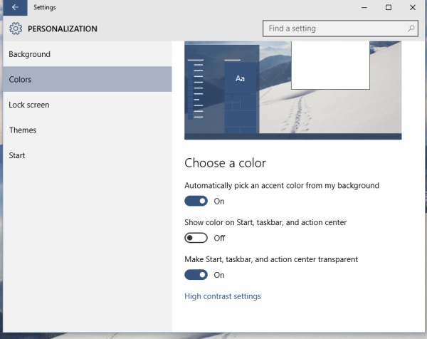 Voeg een aangepaste kleur voor de taakbalk toe aan de app Windows 10 Instellingen