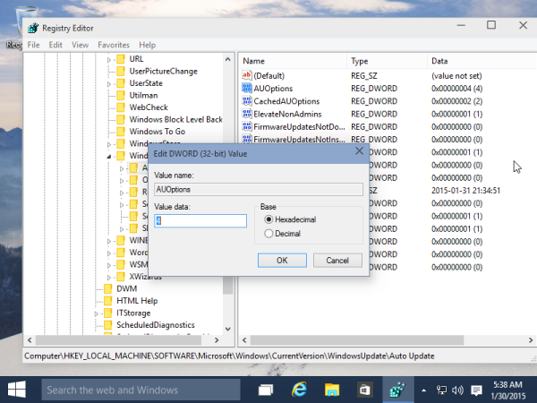 Baguhin ang mga setting ng Pag-update ng Windows sa Windows 10