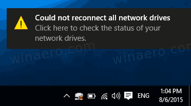 Desactiva No s'ha pogut tornar a connectar la notificació de totes les unitats de xarxa al Windows 10