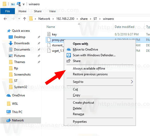 Omogočite način Vedno brez povezave za datoteke v sistemu Windows 10